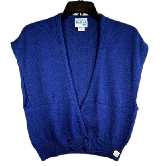 VTG 80's Bedford Fair Royal Blue Sweater Vest Academia Preppy Size XL NEW - Picture 1 of 6